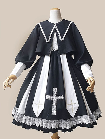 クラシック フリル 長袖 ブラック