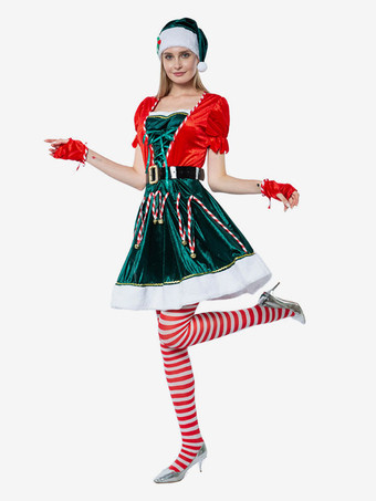 グリーン レディース クリスマス エルフ コスチューム 5 セット パーティードレス