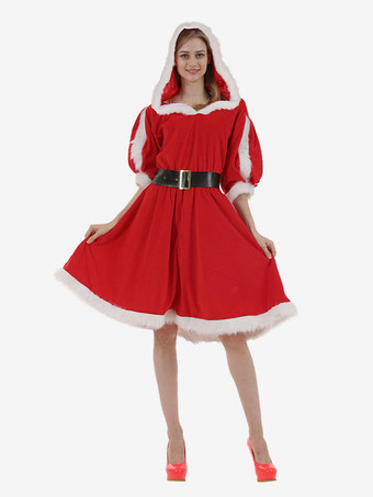 レッド 女性クリスマスホリデーレッドクリスマスパーティーコスプレドレスフルセット
