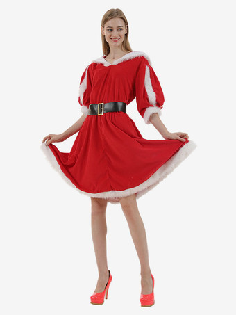 女性クリスマスホリデーレッドクリスマスパーティーコスプレドレスフルセット