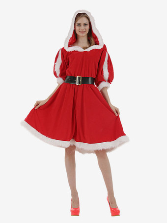 女性クリスマスホリデーレッドクリスマスパーティーコスプレドレスフルセット