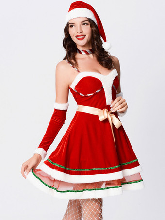 女性クリスマスホリデーレッドクリスマスパーティーコスプレドレス