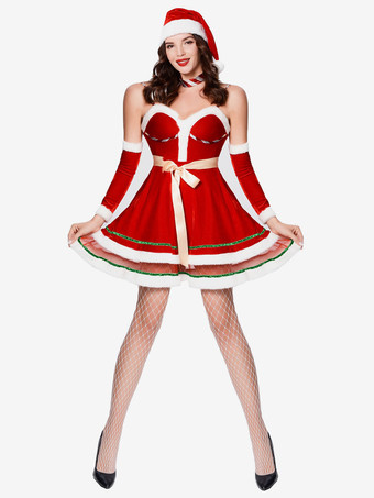 女性クリスマスホリデーレッドクリスマスパーティーコスプレドレス