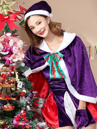 女性のクリスマス パープル コスプレ ケープ ホリデー コスチューム