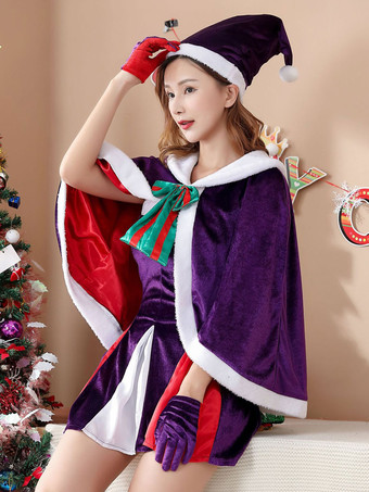 女性のクリスマス パープル コスプレ ケープ ホリデー コスチューム