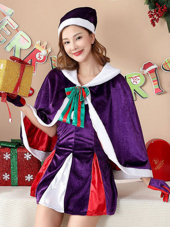 女性のクリスマス パープル コスプレ ケープ ホリデー コスチューム