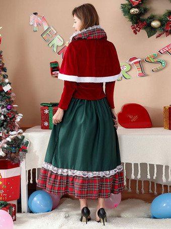 女性のクリスマス女王コスプレマキシドレスホリデーコスチューム