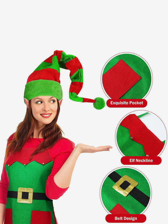 女性用 クリスマスセット グリーン ポリエステル繊維 帽子 ニーハイソックス エプロン ポリエステル ツートンカラー クリスマスホリデーコスチューム