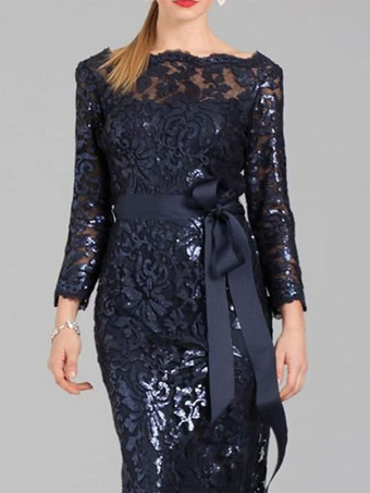 Abendkleid Etui-Stil Bateau-Ausschnitt Pailletten bodenlang Schleifen Festzug-Kleider