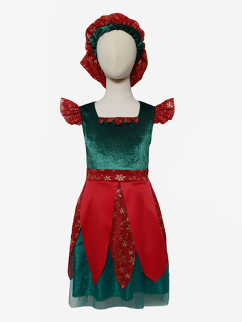 ダークグリーンキッドクリスマスコスプレクリスマスエルフコスプレ衣装