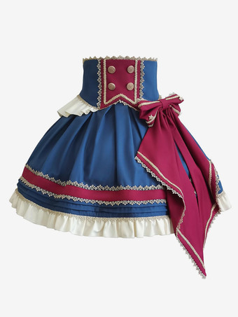 ディープブルーアイドル服ロリータスカート紺リボングロメットロリータスカート