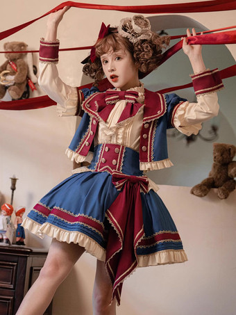 アイドル服ロリータスカート紺リボングロメットロリータスカート