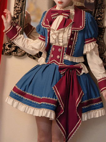 アイドル服ロリータスカート紺リボングロメットロリータスカート