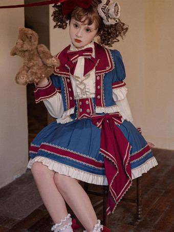 アイドル服ロリータスカート紺リボングロメットロリータスカート