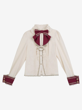 アイボリー アイドル服 ロリータ ブラウス エクリュ ホワイト ロリータ トップ 長袖 リボン ロリータ シャツ