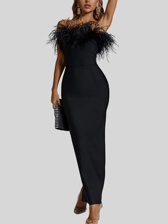 イブニングドレス シース ストラップレス ノースリーブ ジッパー スプリットフロント ストレッチ クレープ フォーマルパーティードレス