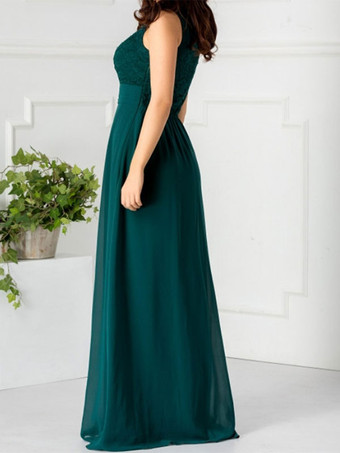 マザードレス ジュエルネック ノースリーブ Aライン レース ウェディングゲストドレス