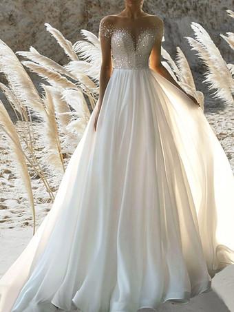 Nude Beach Wedding Dresses Sleeveless V-Neck Lace Bridal Dresses Free  Customization - Milanoo.com