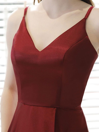 Abendkleid A-Linie V-Ausschnitt mit Schleppe ärmellos Reißverschluss geteilte Vorderseite Satinstoff gesellschaftliche Partykleider