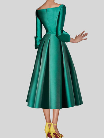 リトル ブラック ドレス かわいい V ネック 3/4 長さ袖 リボン サテン生地 A ライン