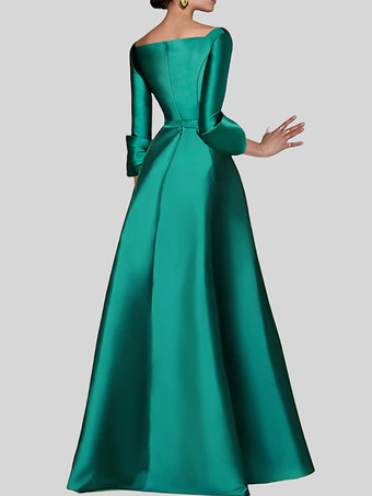 イブニングドレス Aライン Vネック 七分袖 ジッパー プリーツ サテン生地 社交ページェントドレス