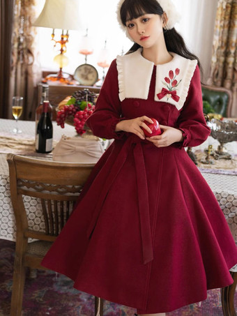 レッド スイートロリータドレス ポリエステル長袖スイートロリータドレス