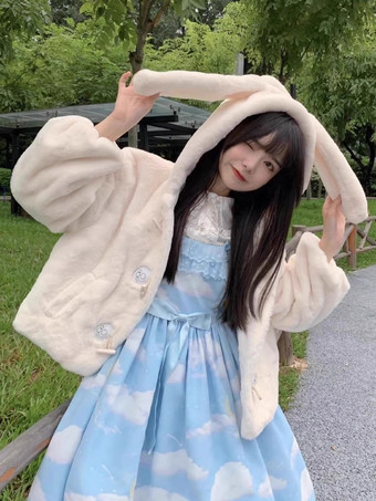 スイート ロリータ コート エクリュ ホワイト オーバーコート ショート プラッシュ 秋ロリータ アウター