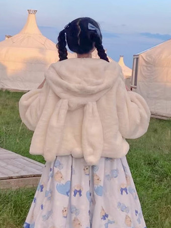 スイート ロリータ コート エクリュ ホワイト オーバーコート ショート プラッシュ 秋ロリータ アウター