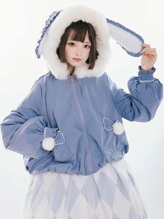 ライトスカイブルースイートロリータコートライトスカイブルーリボンオーバーコートポリエステル冬ロリータ生き抜く