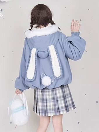 スイートロリータコートライトスカイブルーリボンオーバーコートポリエステル冬ロリータ生き抜く