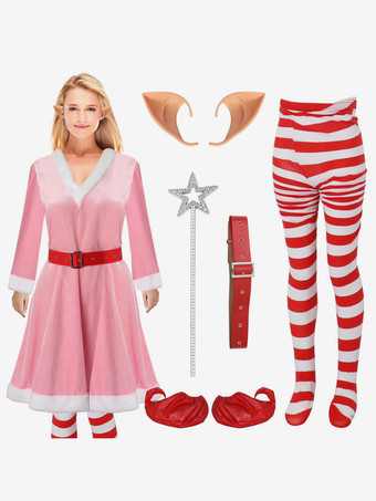 ボディコン クリスマス ピンク 靴 ドレス 帽子 ポリエステル オンブル クリスマス ホリデー コスチューム