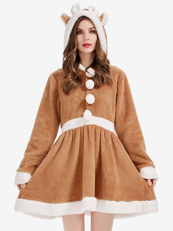 カーキ ボディコン クリスマス カーキ ドレス ポリエステル ツートンカラー クリスマス ホリデー コスチューム