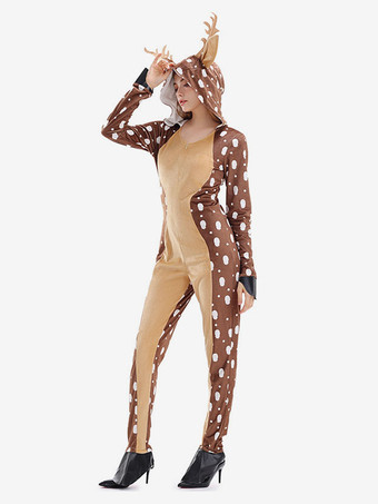 着ぐるみパジャマ クリスマス 大人用 コーヒーブラウン ポリエステル フード付きジャンプスーツ 着ぐるみコスチューム