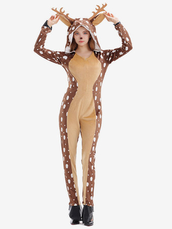 着ぐるみパジャマ クリスマス 大人用 コーヒーブラウン ポリエステル フード付きジャンプスーツ 着ぐるみコスチューム