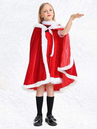 トップ クリスマス レッド マント ポリエステル ツートンカラー クリスマス ホリデー コスチューム