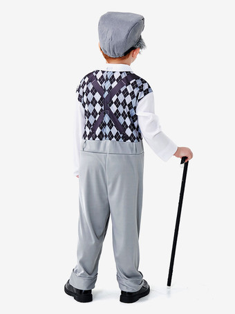 セット クリスマス グレー ジャンプ スーツ メガネ帽子ポリエステル チェック柄クリスマス ホリデー コスチューム