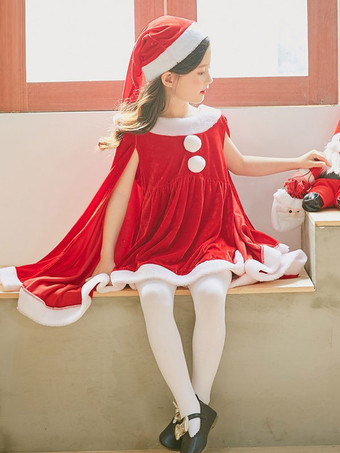 セット クリスマス レッド ドレス帽子パンツ ポリエステル ツートンカラー クリスマス ホリデー コスチューム