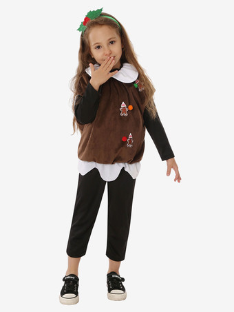 セット クリスマス コーヒー ブラウン ジャンプスーツ オーバーコート 帽子 ポリエステル クリスマス ホリデー コスチューム