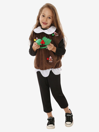 セット クリスマス コーヒー ブラウン ジャンプスーツ オーバーコート 帽子 ポリエステル クリスマス ホリデー コスチューム