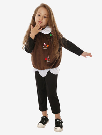 セット クリスマス コーヒー ブラウン ジャンプスーツ オーバーコート 帽子 ポリエステル クリスマス ホリデー コスチューム