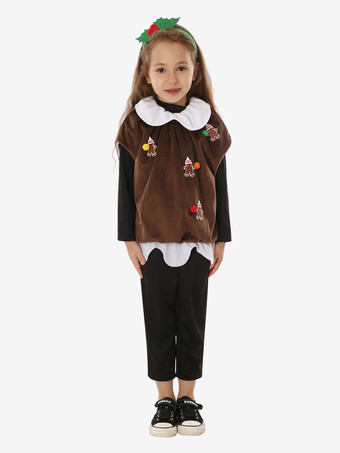 ブラウン セット クリスマス コーヒー ブラウン ジャンプスーツ オーバーコート 帽子 ポリエステル クリスマス ホリデー コスチューム