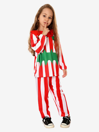 クリスマスの赤いパンツ、帽子、トップ、ポリエステル ストライプのクリスマス ホリデー コスチュームを設定します。