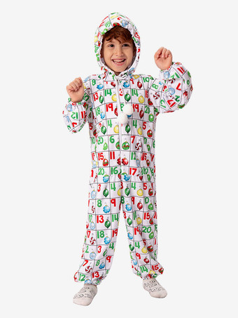 ホワイト ジャンプスーツ クリスマス ホワイト ジャンプスーツ ポリエステル アートワーク クリスマス ホリデー コスチューム