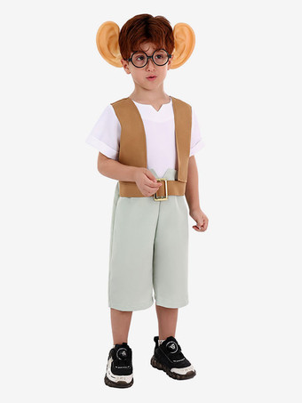 キッズ ハロウィン コスチューム ライトブラウン クリスマス ポリエステル セット 子供用 メガネ ジャンプスーツ