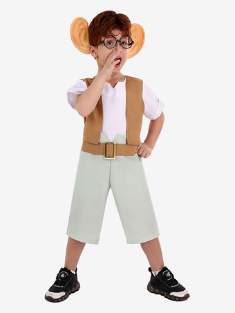 キッズ ハロウィン コスチューム ライトブラウン クリスマス ポリエステル セット 子供用 メガネ ジャンプスーツ