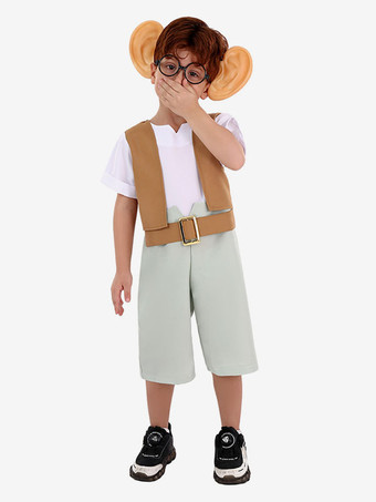 キッズ ハロウィン コスチューム ライトブラウン クリスマス ポリエステル セット 子供用 メガネ ジャンプスーツ