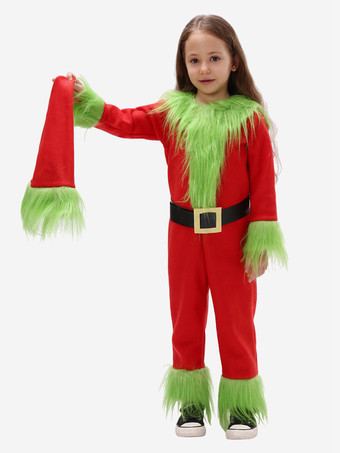 セットクリスマスレッドサッシュジャンプスーツ帽子ポリエステルツートンカラークリスマスホリデーコスチューム