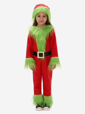 レッド セットクリスマスレッドサッシュジャンプスーツ帽子ポリエステルツートンカラークリスマスホリデーコスチューム