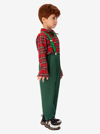 セット クリスマス グリーン パンツ クラバット トップ ポリエステル チェック柄クリスマス ホリデー コスチューム