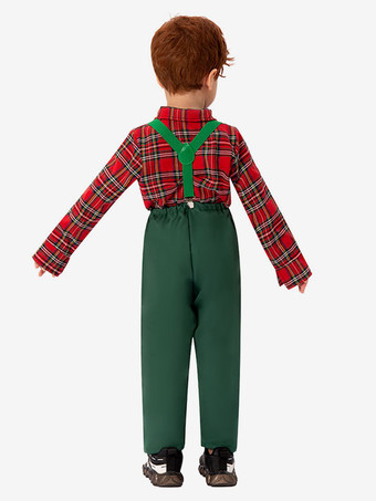 セット クリスマス グリーン パンツ クラバット トップ ポリエステル チェック柄クリスマス ホリデー コスチューム